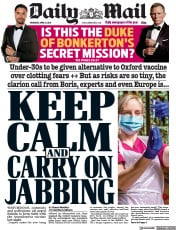 Daily Mail () Newspaper Front Page for 8 April 2021