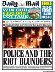 Daily Mail () Newspaper Front Page for 8 August 2011