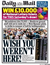Daily Mail () Newspaper Front Page for 8 August 2019