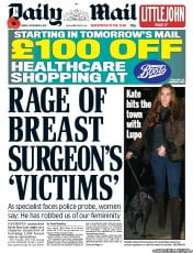 Daily Mail () Newspaper Front Page for 9 November 2012