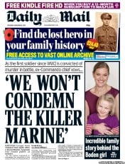 Daily Mail () Newspaper Front Page for 9 November 2013