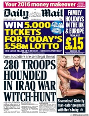Daily Mail () Newspaper Front Page for 9 January 2016