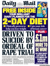 Daily Mail () Newspaper Front Page for 9 February 2013