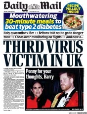 Daily Mail () Newspaper Front Page for 9 March 2020