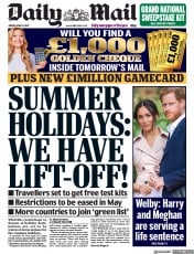 Daily Mail () Newspaper Front Page for 9 April 2021