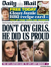 Daily Mail () Newspaper Front Page for 9 July 2012