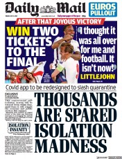 Daily Mail () Newspaper Front Page for 9 July 2021