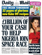 Daily Mail () Newspaper Front Page for 9 August 2013