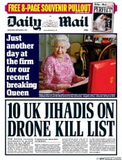 Daily Mail () Newspaper Front Page for 9 September 2015