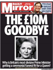 Daily Mirror () Newspaper Front Page for 10 April 2013