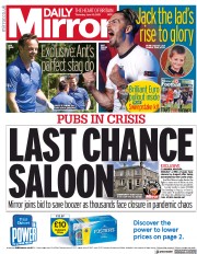 Daily Mirror () Newspaper Front Page for 10 June 2021
