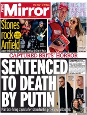 Daily Mirror () Newspaper Front Page for 10 June 2022
