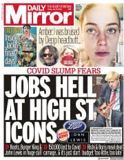 Daily Mirror () Newspaper Front Page for 10 July 2020