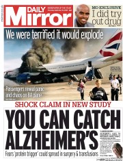 Daily Mirror () Newspaper Front Page for 10 September 2015