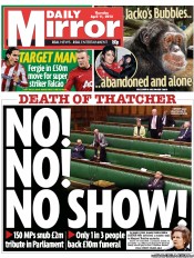 Daily Mirror () Newspaper Front Page for 11 April 2013