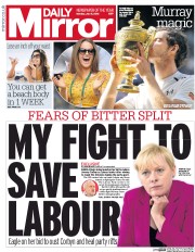 Daily Mirror () Newspaper Front Page for 11 July 2016