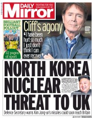 Daily Mirror () Newspaper Front Page for 11 September 2017