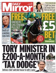 Daily Mirror () Newspaper Front Page for 12 March 2014