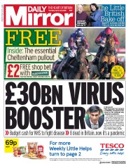 Daily Mirror () Newspaper Front Page for 12 March 2020