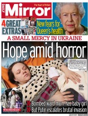 Daily Mirror () Newspaper Front Page for 12 March 2022