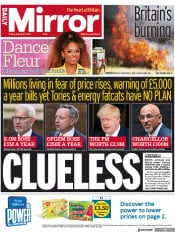 Daily Mirror () Newspaper Front Page for 12 August 2022