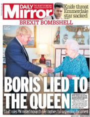 Daily Mirror () Newspaper Front Page for 12 September 2019