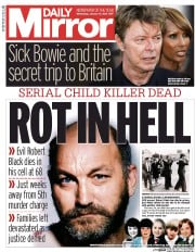 Daily Mirror () Newspaper Front Page for 13 January 2016