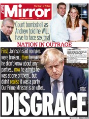 Daily Mirror () Newspaper Front Page for 13 January 2022