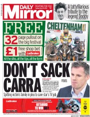 Daily Mirror () Newspaper Front Page for 13 March 2018