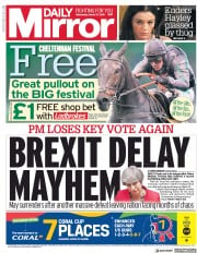 Daily Mirror () Newspaper Front Page for 13 March 2019