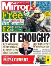 Daily Mirror () Newspaper Front Page for 13 March 2020