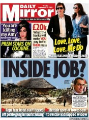 Daily Mirror () Newspaper Front Page for 13 September 2011