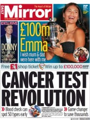 Daily Mirror () Newspaper Front Page for 13 September 2021