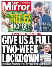 Daily Mirror () Newspaper Front Page for 14 October 2020