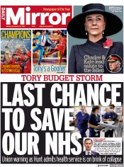 Daily Mirror () Newspaper Front Page for 14 November 2022