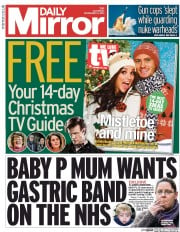 Daily Mirror () Newspaper Front Page for 14 December 2013