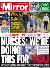 Daily Mirror () Newspaper Front Page for 14 December 2022