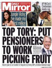 Daily Mirror () Newspaper Front Page for 14 March 2016