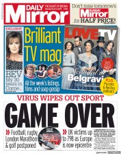 Daily Mirror () Newspaper Front Page for 14 March 2020