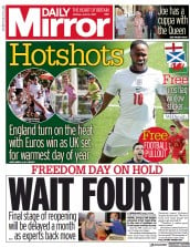 Daily Mirror () Newspaper Front Page for 14 June 2021