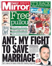 Daily Mirror () Newspaper Front Page for 14 August 2017