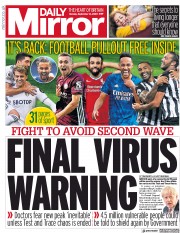 Daily Mirror () Newspaper Front Page for 14 September 2020