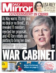 Daily Mirror () Newspaper Front Page for 15 November 2018
