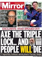 Daily Mirror () Newspaper Front Page for 15 November 2022