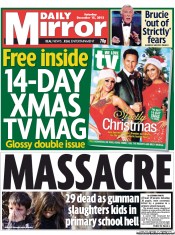 Daily Mirror () Newspaper Front Page for 15 December 2012
