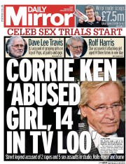 Daily Mirror () Newspaper Front Page for 15 January 2014