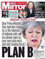 Daily Mirror () Newspaper Front Page for 15 January 2019