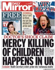 Daily Mirror () Newspaper Front Page for 15 February 2014
