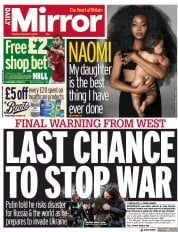 Daily Mirror () Newspaper Front Page for 15 February 2022
