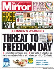 Daily Mirror () Newspaper Front Page for 15 May 2021